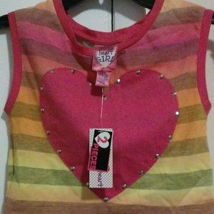 Derek Heart 2 PC  Pink/Multi-color Stripes Cotton Sleeveless Ombre Top  M   860